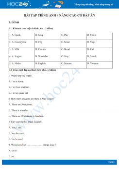 Bài tập Tiếng Anh 4 nâng cao có đáp án