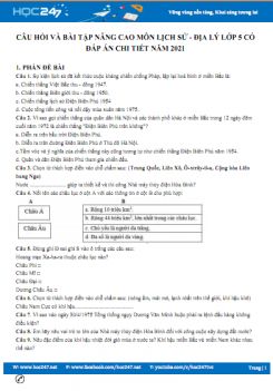 40 câu hỏi và bài tập nâng cao có đáp án chi tiết môn Lịch sử - Địa lý lớp 5 năm 2021