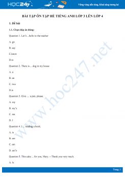 Bài tập ôn tập hè Tiếng Anh lớp 3 - số 1