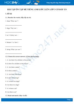 Bài tập ôn tập hè Tiếng Anh lớp 2 - số 1