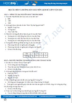 Tuyển tập bộ câu hỏi theo bài học môn Lịch Sử 5 có đáp án năm 2021
