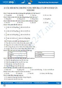 41 câu hỏi rung chuông vàng môn Địa Lý lớp 5 có đáp án năm 2021