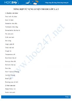 Tổng hợp từ vựng luyện thi IOE lớp 3, 4, 5