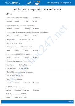 40 câu trắc nghiệm ngữ pháp Tiếng Anh 5 có đáp án