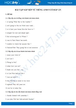 63 câu bài tập sắp xếp từ Tiếng Anh 5 có đáp án