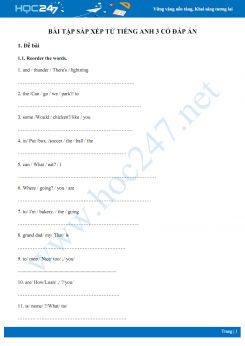 55 câu sắp xếp từ Tiếng Anh 3 cực hay