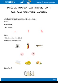 Phiếu bài tập cuối tuần môn Tiếng Việt lớp 1 sách Cánh Diều - Tuần 3 và Tuần 4