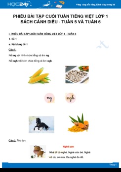 Phiếu bài tập cuối tuần môn Tiếng Việt lớp 1 sách Cánh Diều - Tuần 5 và Tuần 6