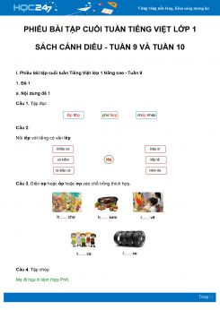 Phiếu bài tập cuối tuần môn Tiếng Việt lớp 1 sách Cánh Diều - Tuần 9 và Tuần 10