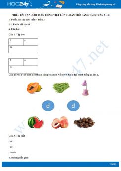 Phiếu bài tập cuối tuần môn Tiếng Việt lớp 1 sách Chân trời sáng tạo - Tuần 3 và tuần 4