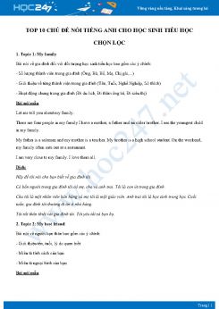 Top 10 chủ đề nói Tiếng Anh cho học sinh tiểu học chọn lọc