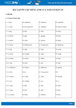 Bài tập ôn tập Tiếng Anh 3 cả năm có đáp án