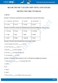 Bộ 5 đề thi thử vào lớp 6 môn Tiếng Anh năm 2021 Trường Tiểu học Võ Thị Sáu