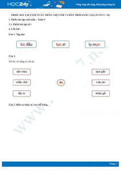 Phiếu bài tập cuối tuần môn Tiếng Việt lớp 1 sách Chân trời sáng tạo - Tuần 9 và tuần 10