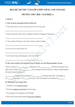 Bộ 5 đề thi thử vào lớp 6 môn Tiếng Anh năm 2021 Trường Tiểu học Tam Hiệp A
