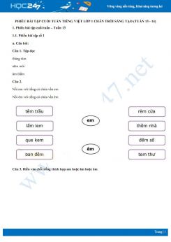 Phiếu bài tập cuối tuần môn Tiếng Việt lớp 1 sách Chân trời sáng tạo - Tuần 13 và tuần 14
