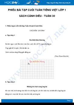 Phiếu bài tập cuối tuần môn Tiếng Việt lớp 1 sách Cánh Diều - Tuần 30