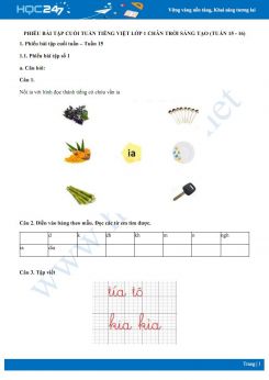 Phiếu bài tập cuối tuần môn Tiếng Việt lớp 1 sách Chân trời sáng tạo - Tuần 15 và tuần 16