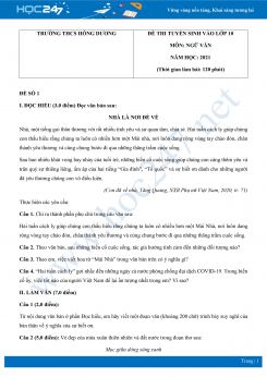 Bộ 3 đề thi tuyển sinh vào lớp 10 năm 2021 môn Ngữ Văn - Trường THCS Hồng Dương