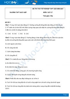 Bộ 5 đề thi thử THPT QG môn Vật Lý năm 2021 có đáp án Trường THPT Đức Hợp