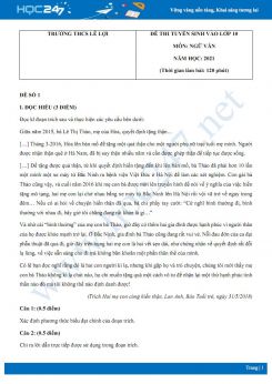 Bộ 3 đề thi tuyển sinh vào lớp 10 năm 2021 môn Ngữ Văn - Trường THCS Lê Lợi