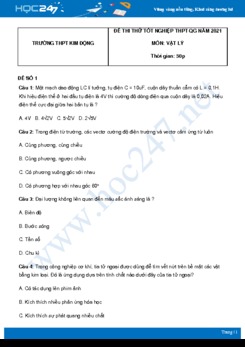 Bộ 5 đề thi thử THPT QG môn Vật Lý năm 2021 có đáp án Trường THPT Kim Động