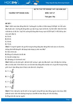 Bộ 5 đề thi thử THPT QG môn Vật Lý năm 2021 có đáp án Trường THPT Khoái Châu