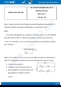 Đề thi thử tuyển sinh vào lớp 10 môn Vật Lý năm 2021 có lời giải chi tiết Trường THCS Tân Uyên