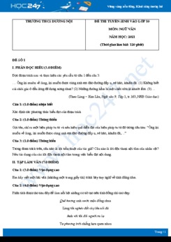 Bộ 4 đề thi tuyển sinh vào lớp 10 năm 2021 môn Ngữ Văn - Trường THCS Dương Nội
