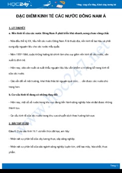 Chuyên đề Đặc điểm kinh tế các nước Đông Nam Á môn Địa Lý 8 năm 2021
