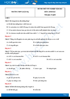 Bộ đề thi thử THPT QG năm 2021 môn Sinh học - Trường THPT Quản Hạ có đáp án