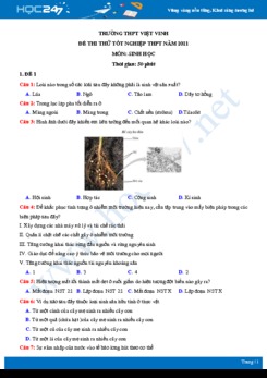 Bộ 5 đề thi thử THPT QG năm 2021 môn Sinh học - Trường THPT Việt Vinh có đáp án