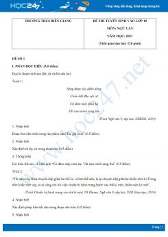 Bộ 3 đề thi tuyển sinh vào lớp 10 năm 2021 môn Ngữ Văn - Trường THCS Biên Giang