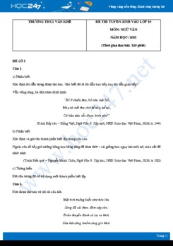 Bộ 4 đề thi tuyển sinh vào lớp 10 năm 2021 môn Ngữ Văn - Trường THCS Văn Khê