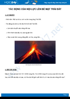 Chuyên đề Tác động của nội lực lên bề mặt Trái Đất môn Địa Lý 8 năm 2021