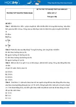 Bộ 5 đề thi thử THPT QG môn Vật Lý năm 2021 có đáp án Trường THPT Nguyễn Trung Ngạn