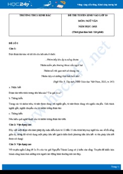 Bộ 4 đề thi tuyển sinh vào lớp 10 năm 2021 môn Ngữ Văn - Trường THCS Kinh Bắc