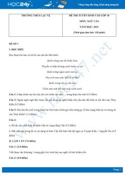 Bộ 3 đề thi tuyển sinh vào lớp 10 năm 2021 môn Ngữ Văn - Trường THCS Lạc Vệ