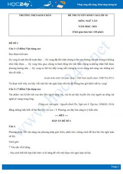 Bộ 3 đề thi tuyển sinh vào lớp 10 năm 2021 môn Ngữ Văn - Trường THCS Kim Chân