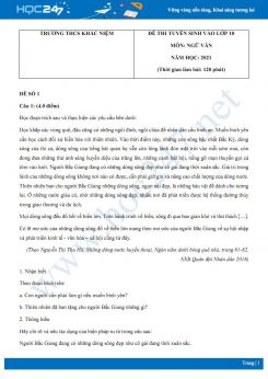 Bộ 3 đề thi tuyển sinh vào lớp 10 năm 2021 môn Ngữ Văn - Trường THCS Khắc Niệm