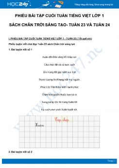 Phiếu bài tập cuối tuần môn Tiếng Việt lớp 1 sách Chân Trời Sáng Tạo - Tuần 23 và Tuần 24