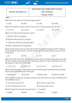 Bộ đề thi thử tốt nghiệp THPT năm 2021 môn Sinh - Trường THPT Bến Cát có đáp án