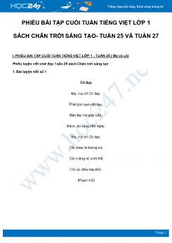 Phiếu bài tập cuối tuần môn Tiếng Việt lớp 1 sách Chân Trời Sáng Tạo - Tuần 25 và Tuần 27