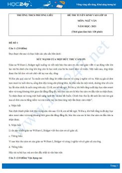 Bộ 3 đề thi tuyển sinh vào lớp 10 năm 2021 môn Ngữ Văn - Trường THCS Phương Liễu