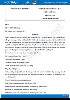 Bộ 3 đề thi tuyển sinh vào lớp 10 năm 2021 môn Ngữ Văn - Trường THCS Hòa Long