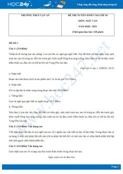 Bộ 3 đề thi tuyển sinh vào lớp 10 năm 2021 môn Ngữ Văn - Trường THCS Vạn An