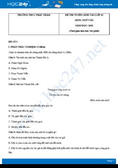 Bộ 3 đề thi tuyển sinh vào lớp 10 năm 2021 môn Ngữ Văn - Trường THCS Tháp Chàm