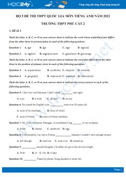 Bộ 5 đề thi thử THPT QG năm 2021 môn Tiếng Anh Trường THPT Phù Cát 2