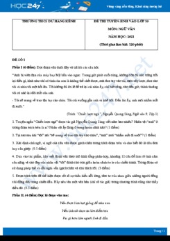 Bộ 3 đề thi tuyển sinh vào lớp 10 năm 2021 môn Ngữ Văn - Trường THCS Dư Hàng Kênh