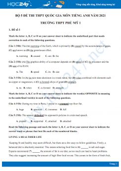 Bộ 5 đề thi thử THPT QG năm 2021 môn Tiếng Anh Trường THPT Phù Mỹ 1